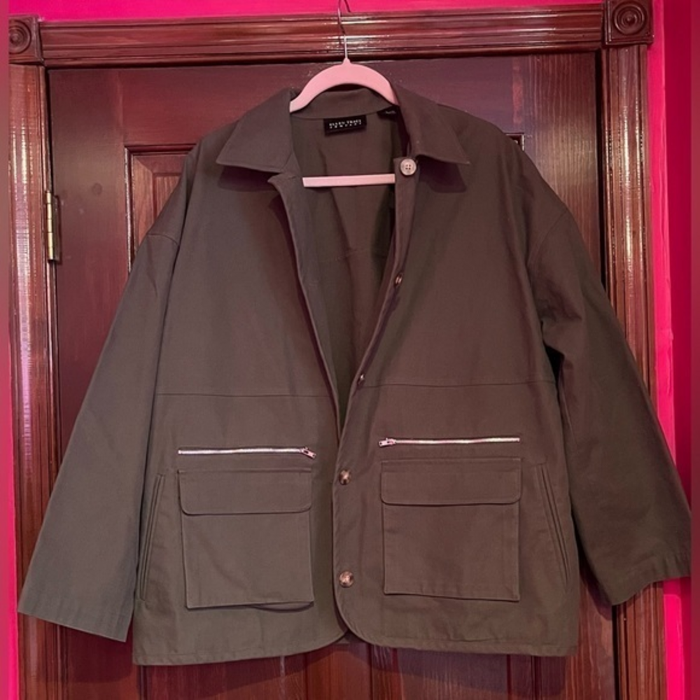 Ellen Tracy Army Green Button Down Cargo‎ Jacket